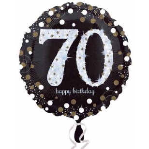 Black & Gold Sparkle 70th Birthday Balloon